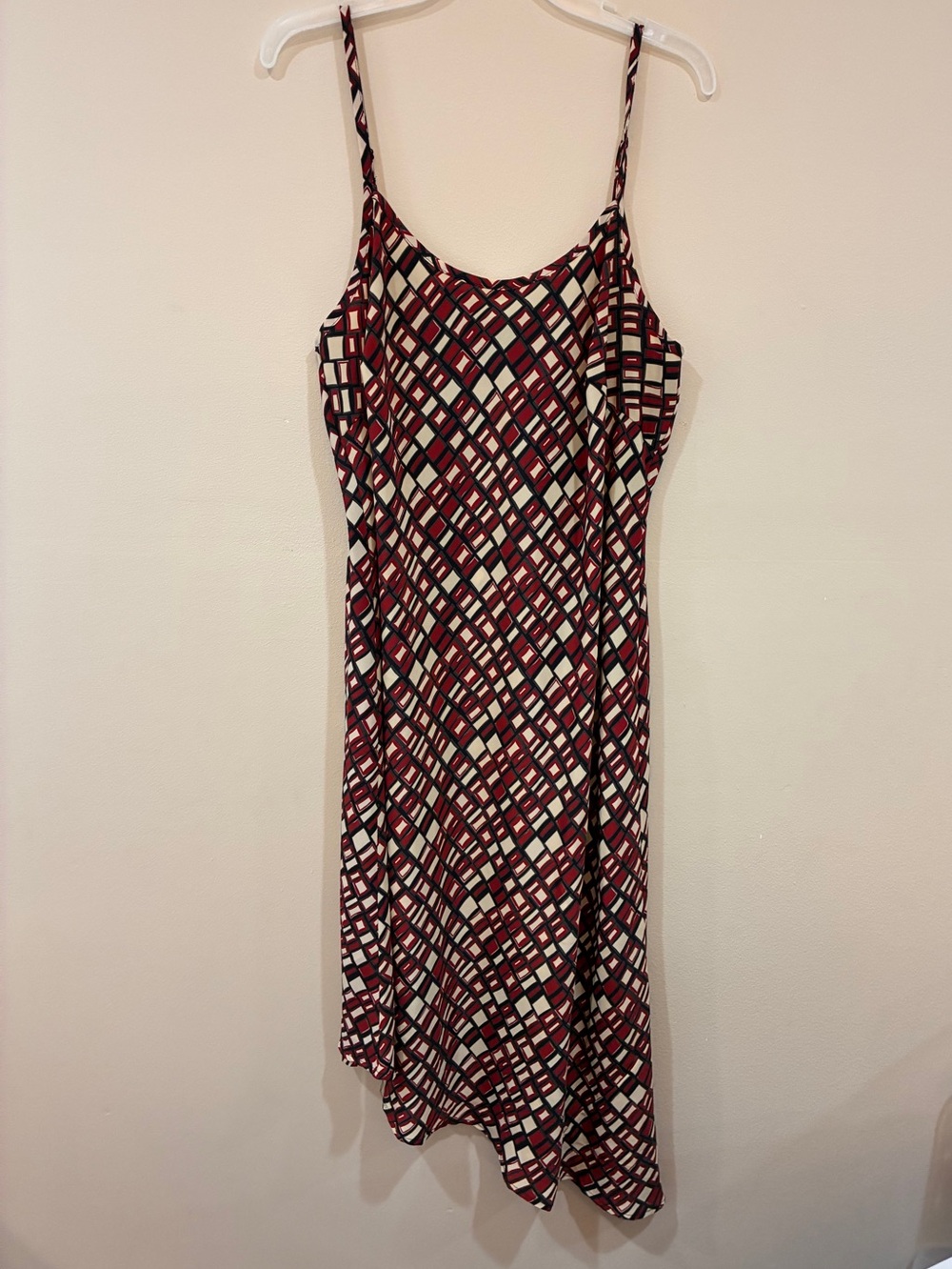Venezia Burgundy, Black and Cream Geometric Midi Slip Dress